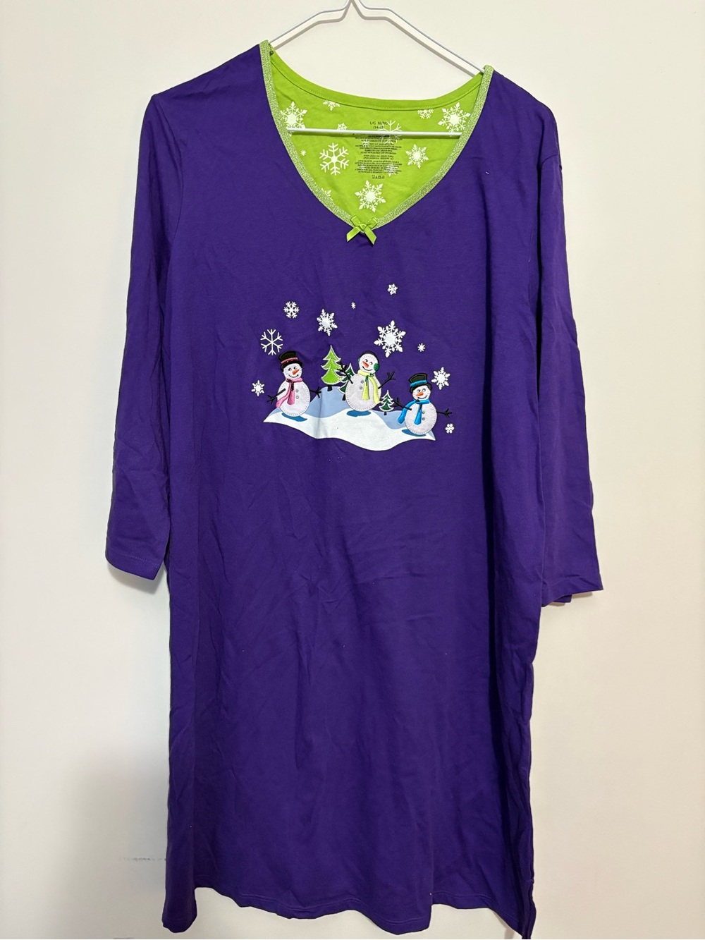 New Purple Snowman Christmas Sleepshirt Nightgown V-Neck Sz L/XL (14-18)